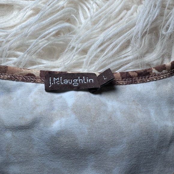 J.McLaughlin Micro Watercolor Cheetah Print Knit Jersey Crew Blouse Size Large - Picture 3 of 9